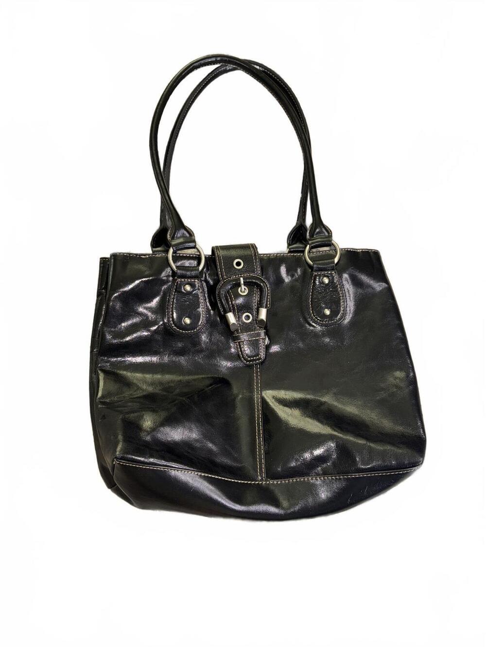 Nine & Co. Black Faux Leather / Patent Buckle Shoulder Bag Handbag